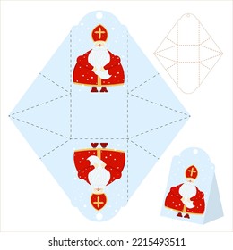 Gift box template. cut and bend. Isolated. Christmas pattern. Blank label. Template.Saint nicholas day gift