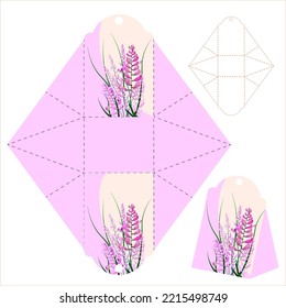 Modèle de coffret cadeau. couper et plier. Isolé. Motif de la Journée internationale de la femme. Étiquette vide. Template.Le cadeau de la fête des mères. Fleurs de printemps