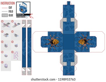 gift box template for halloween with bright big spider .vector stock illustration