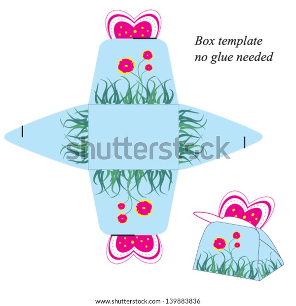 Gift Box Template Pink Butterfly Flowers Stock Vector (Royalty Free