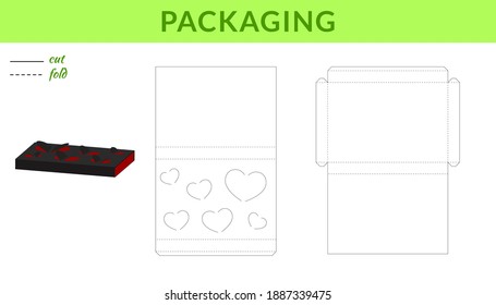 Gift Box Template for Valentine's day, birthdays, baby showers for sweets, candies, small presents, bakery. Retail box blueprint template design. Print, cutout, fold, glue. Vector stock illustration.