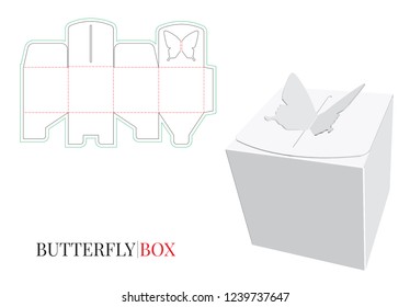 Gift Box Template, Vector with die cut / laser cut lines. Birthday Gift Box. Isolated, clear, blank, white Candy Box mock up on white background, perspective view. 3D 