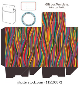 Gift box template. Waves pattern. Empty label.