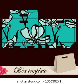 Gift box template.Print. Cut along solid outer border with scissors. Fold back on dashed lines to form your favor box. Use adhesive to secure side and bottom flap.