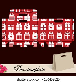 Gift box template.Print. Cut along solid outer border with scissors. Fold back on dashed lines to form your favor box. Use adhesive to secure side and bottom flap.