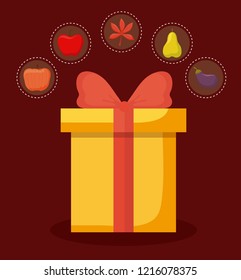 gift box of thanksgiving day with set icons