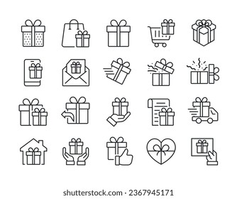 Gift box thin line icons. For website marketing design, logo, app, template, ui, etc. Vector illustration.