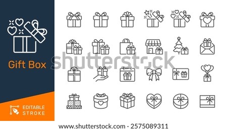 Gift box thin line icons. Editable stroke. Pixel perfect.