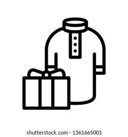 Gift box with Thobe vector illustration, Ramadan related line style icon
