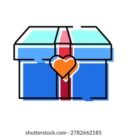 Gift box tied with a reddish ribbon and an orange heart symbol, conveying concepts of love, giving, celebration, and donation, ideal for holidays and special occasions