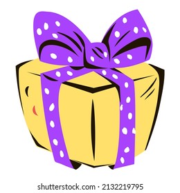 Gift Box tied with Ribbon bow, flat cartoon vector illustration isolated on white background. Present or surprise box.