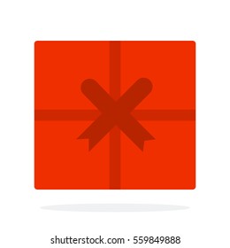 Gift box top view vector flat material design object. Isolated illustration on white background.