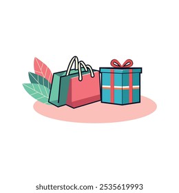 gift box tote bag vector  illustration 