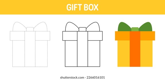 Gift Box tracing and coloring worksheet for kids