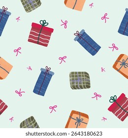 Gift box trendy seamless pattern. Can be use for wrapping paper, greeting cards, textile, etc.