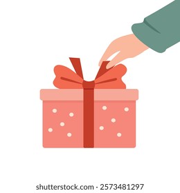 Gift box. Valentine presents. Receiving gifts. Anniversary Gift. Ribbon. Party gift. Cute gift. Polka dots box gifts. 