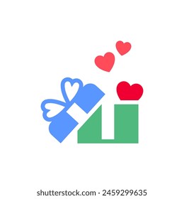 Gift box or Valentines day symbol, holiday sign designed for celebration, vector trendy modern style.