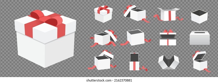 Gift box of various composition illustration set. confetti, ribbon, present, birthday. Vector drawing. Hand drawn style.