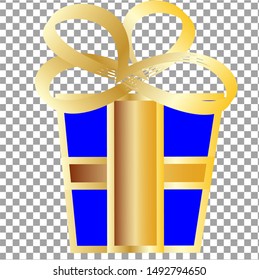 Gift box vector. Blue box with ribbon and golden bow.
