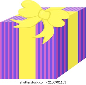 Gift box, vector Christmas present, gifted Christmas greeting, colorful birthday present in box and ribbon, wrapped with bow, isolated party illustration.