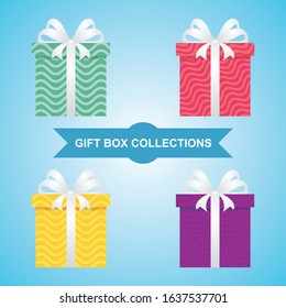 Gift Box Vector collection, colorful flat design with ribbon