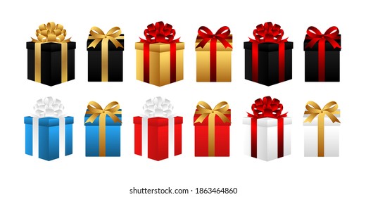 Gift Box vector with colorful box and ribbon isolated on white background. Realistic Gift Box vector illustration for Happy birthday, Christmas, New Year, Wedding or Valentine Day package concept