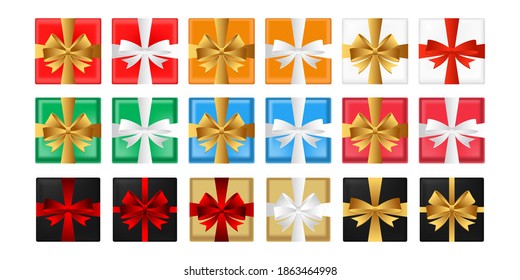 Vector de caja de regalo con caja colorida y cinta aislada sobre fondo blanco. Ilustración vectorial de la caja de regalo realista para el concepto de cumpleaños feliz, Navidad, Año Nuevo, Boda o Día de San Valentín