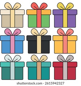 gift box vector with colorful ribbon decoration and arranged