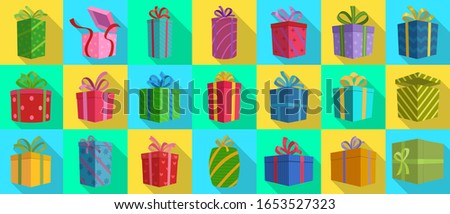 Gift box vector flat set icon. Illustration of isolated flat icon gift box with ribbon. Vector illustration set christmas present.