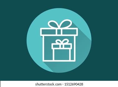 Gift box vector icon with long shadow. Simple illustration isolated for graphic and web design.