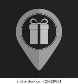 Gift box vector icon - map pointer. Flat design