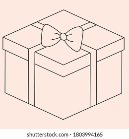 Gift box vector icon with ribbons isolated on peach. Presents sign for sale, special offer, discount, shopping concept. Gift box logo for birthday, Christmas postcards, app design. Line art design