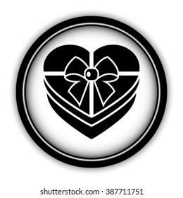 Gift box - vector icon; round  button with shadow