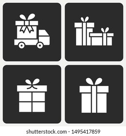 Gift box vector icon set. Solid illustration isolated on black background for graphic and web design.