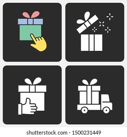 Gift box vector icon set. Solid illustration isolated on black background for graphic and web design.
