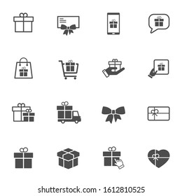 Gift box vector icon set isolated on white background. Gift box icons for web, mobile apps, ui design and print. Holiday shopping business concept