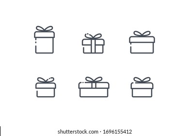 Gift Box Vector Icon Set. Presents Line Outline Sign Isolated On White. Sale, Shopping Concept. Collection For Birthday, Christmas.Flat Design