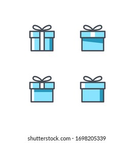 Gift box vector icon set. Presents sign isolated on white. Sale, shopping concept. Collection for Birthday, Christmas. Cartoon flat design