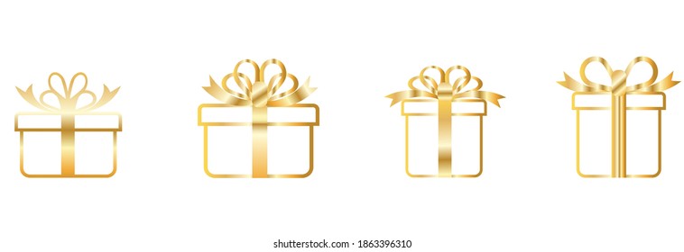 Gift box vector icon set Presentation line symbol isolated on gold color Sell ​​shopping ideas A collection for birthday, Christmas, simple design.