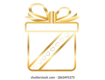 Gift box vector icon set Presentation line symbol isolated on gold color  for birthday, Christmas, simple design.