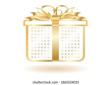 Gift box vector icon set Presentation line symbol isolated on gold color  for birthday, Christmas, simple design.