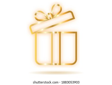 Gift box vector icon set Presentation line symbol isolated on gold color  for birthday, Christmas, simple design.