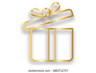 Gift box vector icon set Presentation line symbol isolated on gold color  for birthday, Christmas, simple design.