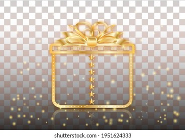 Gift box vector icon set Presentation line symbol isolated on gold color  for birthday, Christmas, simple design.