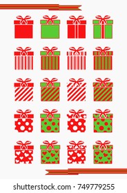 Gift box vector icon set, Gift box icon red and green on white