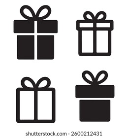 Gift Box Vector icon Silhouettes Set isolated White Background