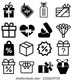 Gift box vector icons set. discount illustration symbol collection. package and price tag logo or sign.