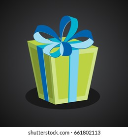 Gift Box vector illustration. Blue Ribbon and green box.