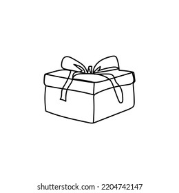 Gift box. Vector illustration. Christmas element. Line draw.