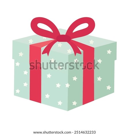 Gift box vector illustration, colorful present box clip art image, mystery box clipart image, blue gift box flat icon with red ribbon bow